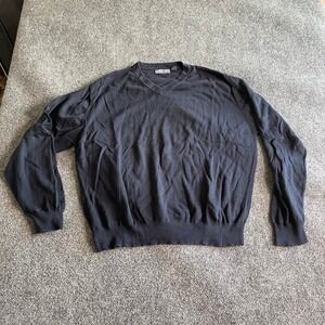 Structure Mens V-Neck Sweater XL Navy Blue 100% Cotton Long Sleeve Fine Knit